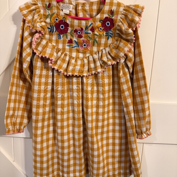 Mud Pie Girls 4T Mustard Dress Floral Perfect For Holidays - Picture 1 of 3